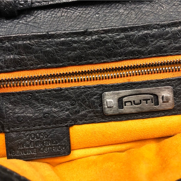 Nuti Ostrich Shoulder Bag Black 100% Genuine Ostrich Leather Made in Italy - Picture 3 of 10